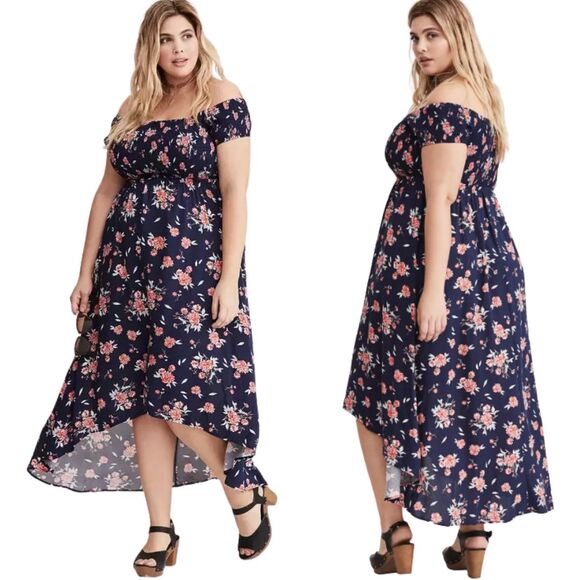 Torrid Floral Mini Challis Cold Shoulder Dress Size 4X Off Shoulder Hi-Low - Picture 1 of 5